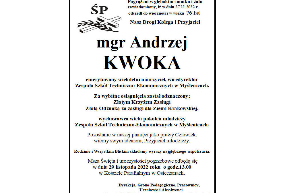 Zmarł Andrzej Kwoka